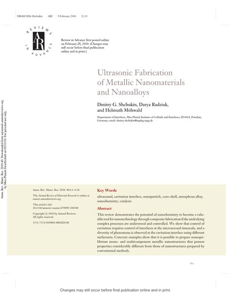 ultrasonic fabrication of metallic nanomaterials and nanoalloys|Ultrasonic Fabrication of Metallic Nanomaterial and .